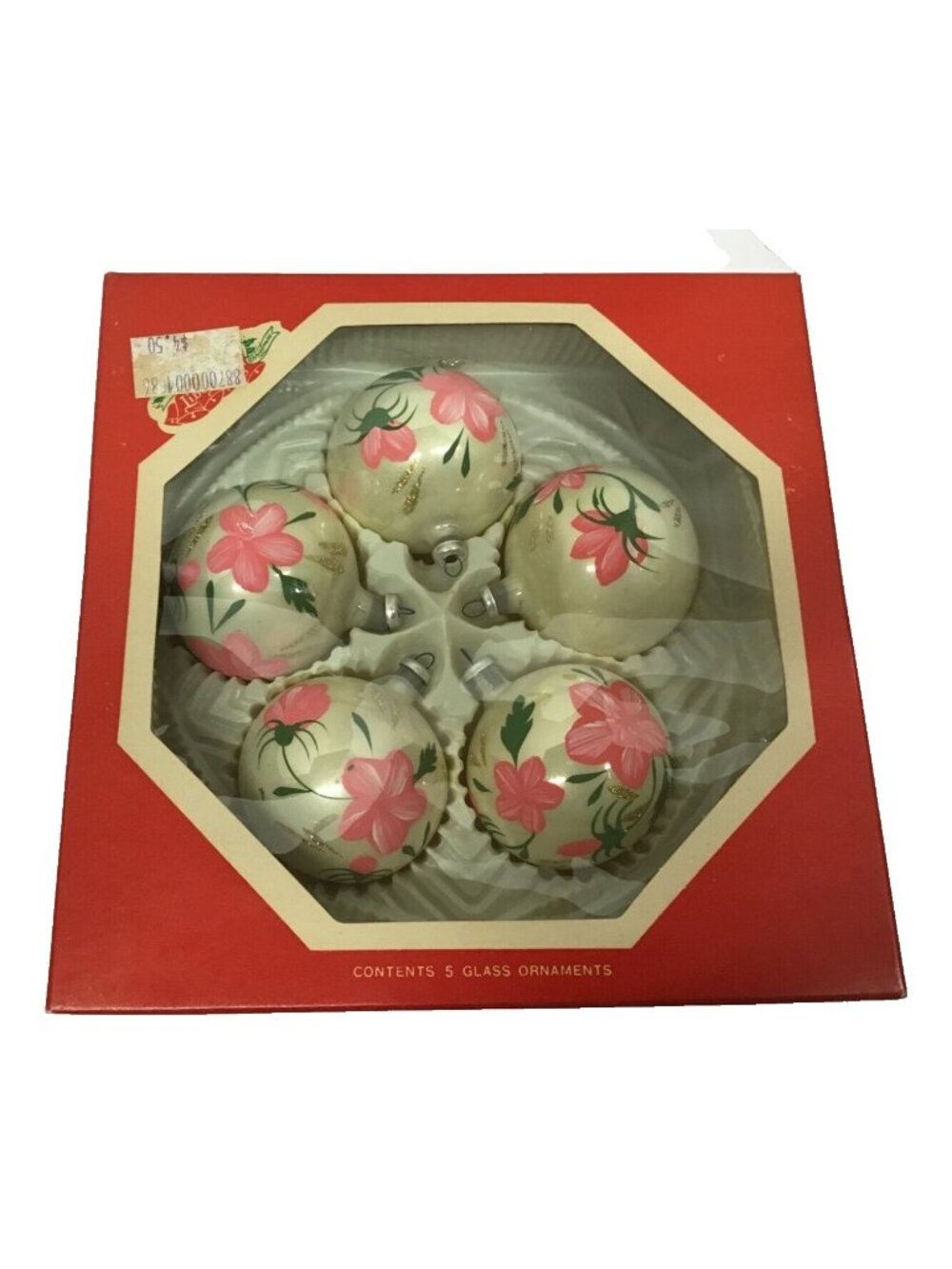 Liberty Bell Vintage 1970s Hand Painted Glass Round Christmas Ornament Set of 5